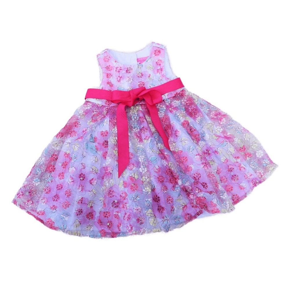 Isaac Mizrahi Designer Floral Embroidered Dress Princess Ribbon Tie 24mos